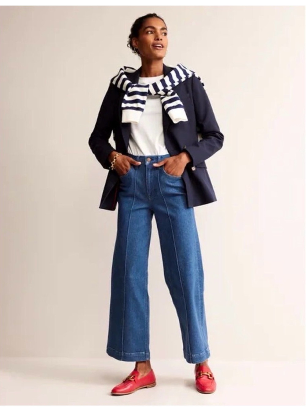 BODEN High Rise Front Seamed Wide Leg Jeans Vintage Blue Size 31